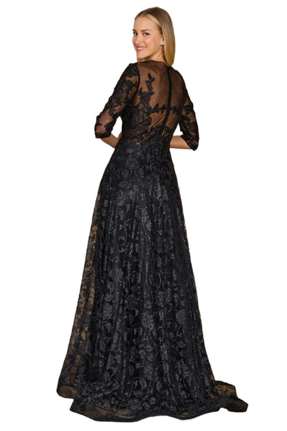 Dylan and Davids Full-Length Formal Gown Lace Evening Dress - BLACK - Back