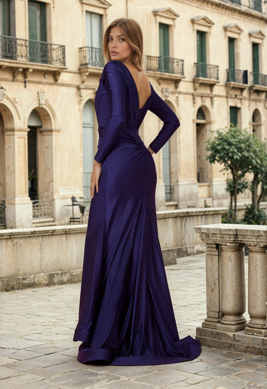 Floor Length Sleeve Formal Fitted Evening Dress