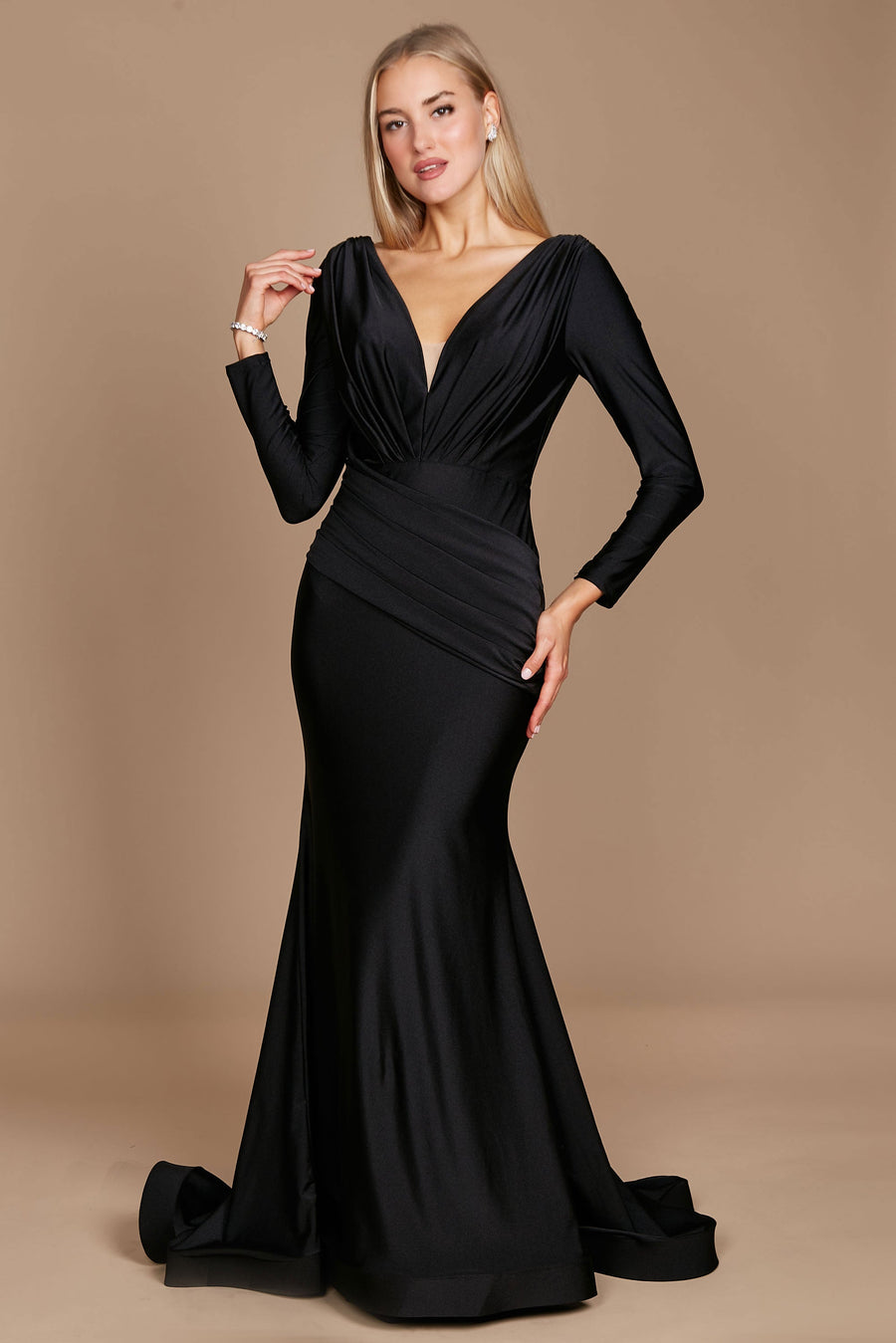 Floor Length Sleeve Formal Fitted Evening Dress