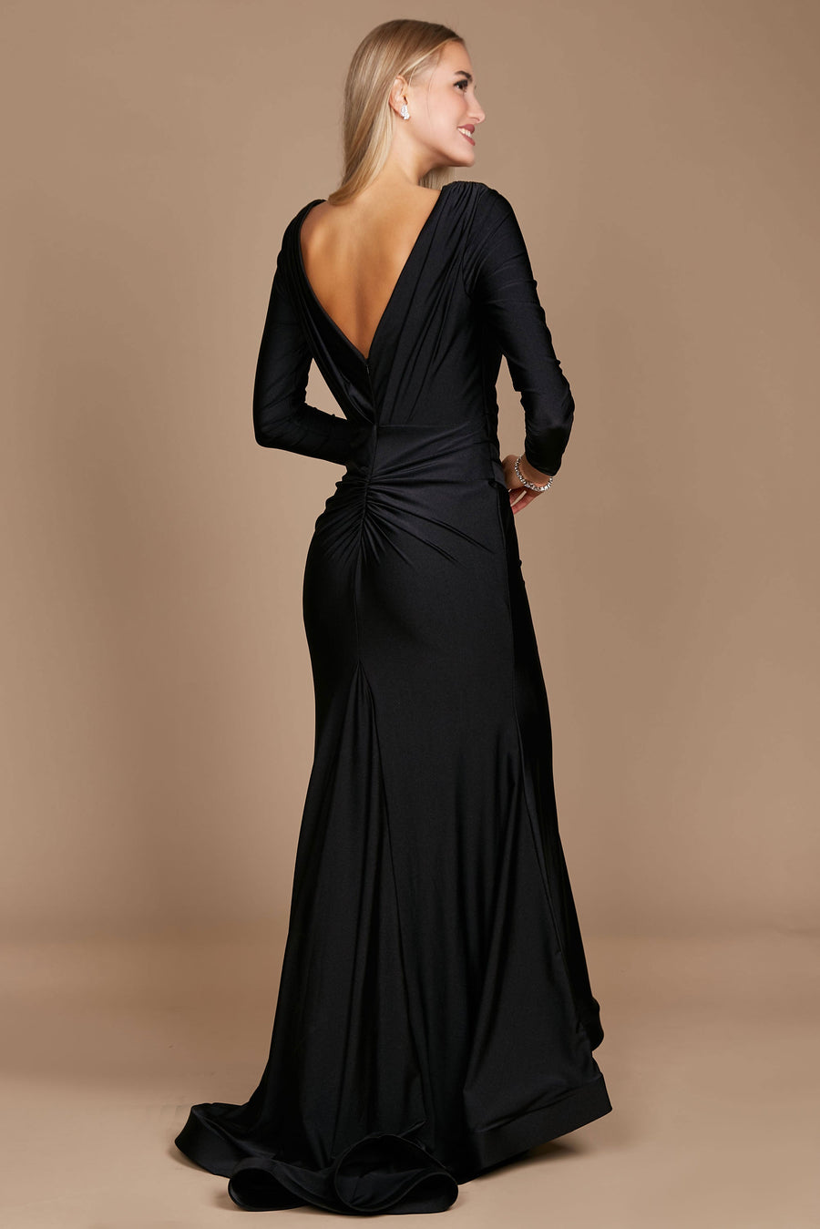 Floor Length Sleeve Formal Fitted Evening Dress