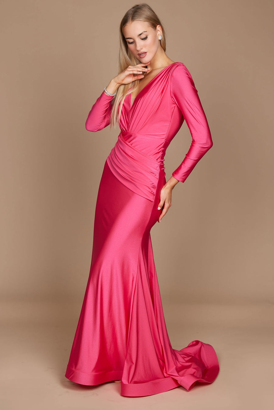Floor Length Sleeve Formal Fitted Evening Dress