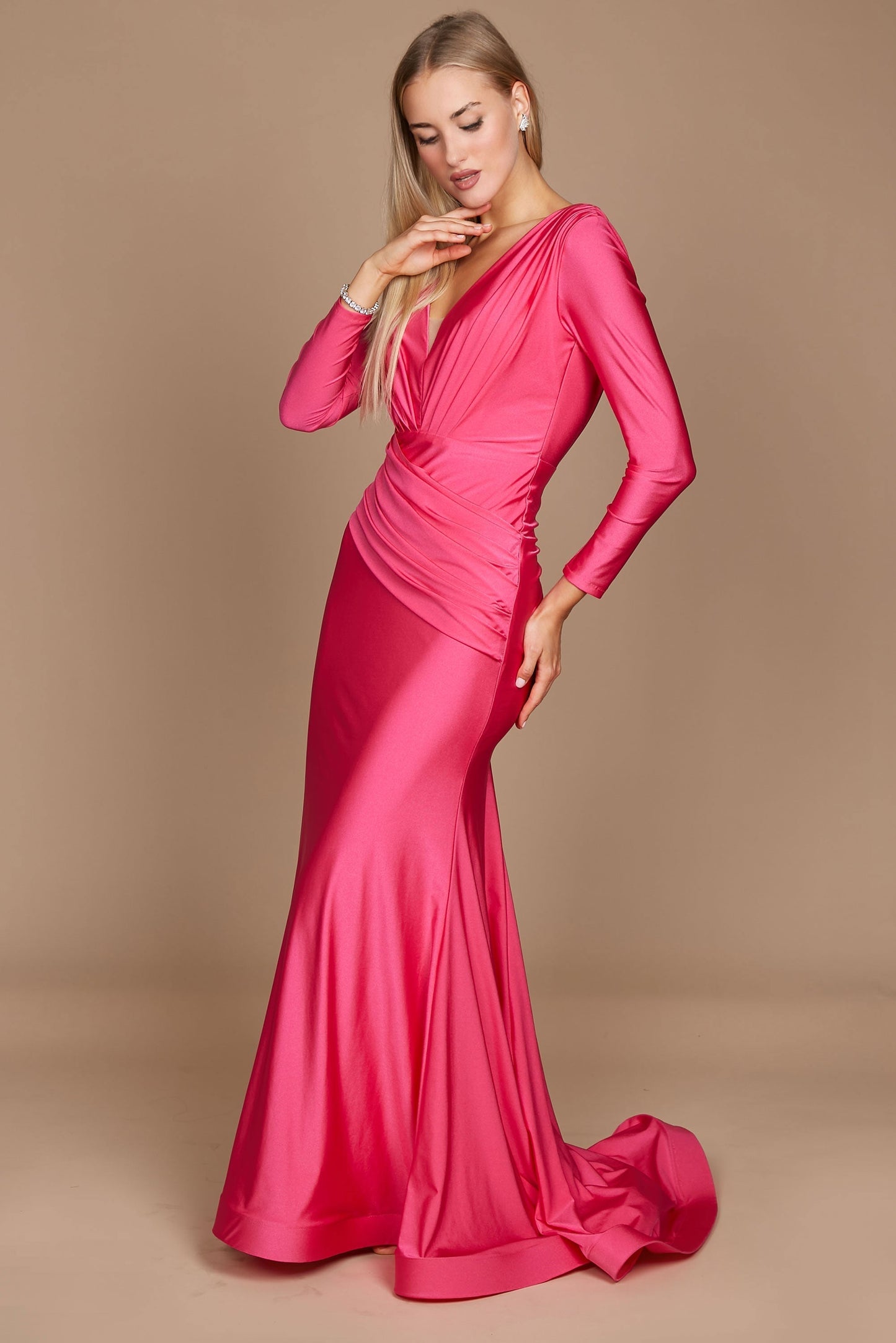 Floor Length Sleeve Formal Fitted Evening Dress