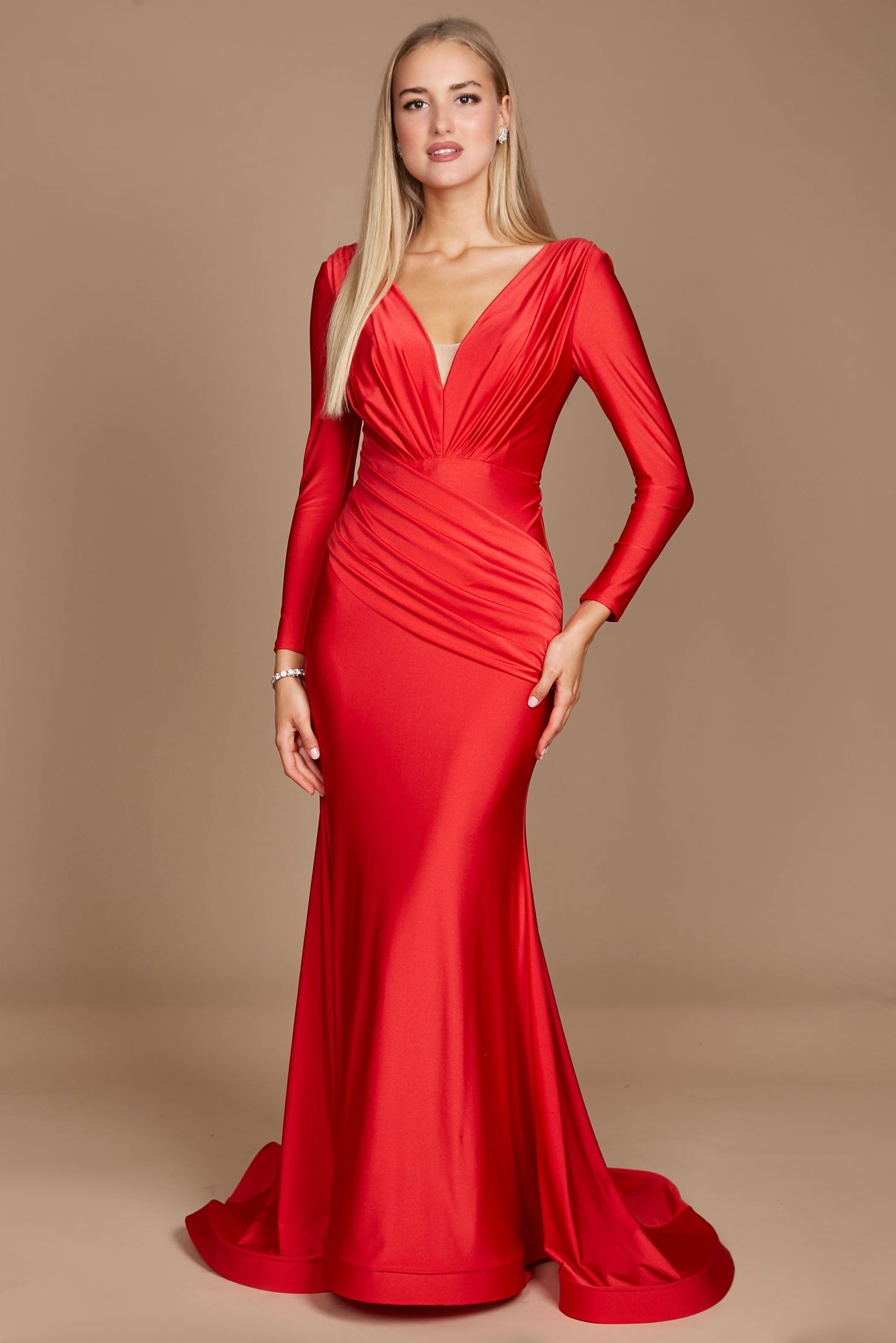 Floor Length Sleeve Formal Fitted Evening Dress