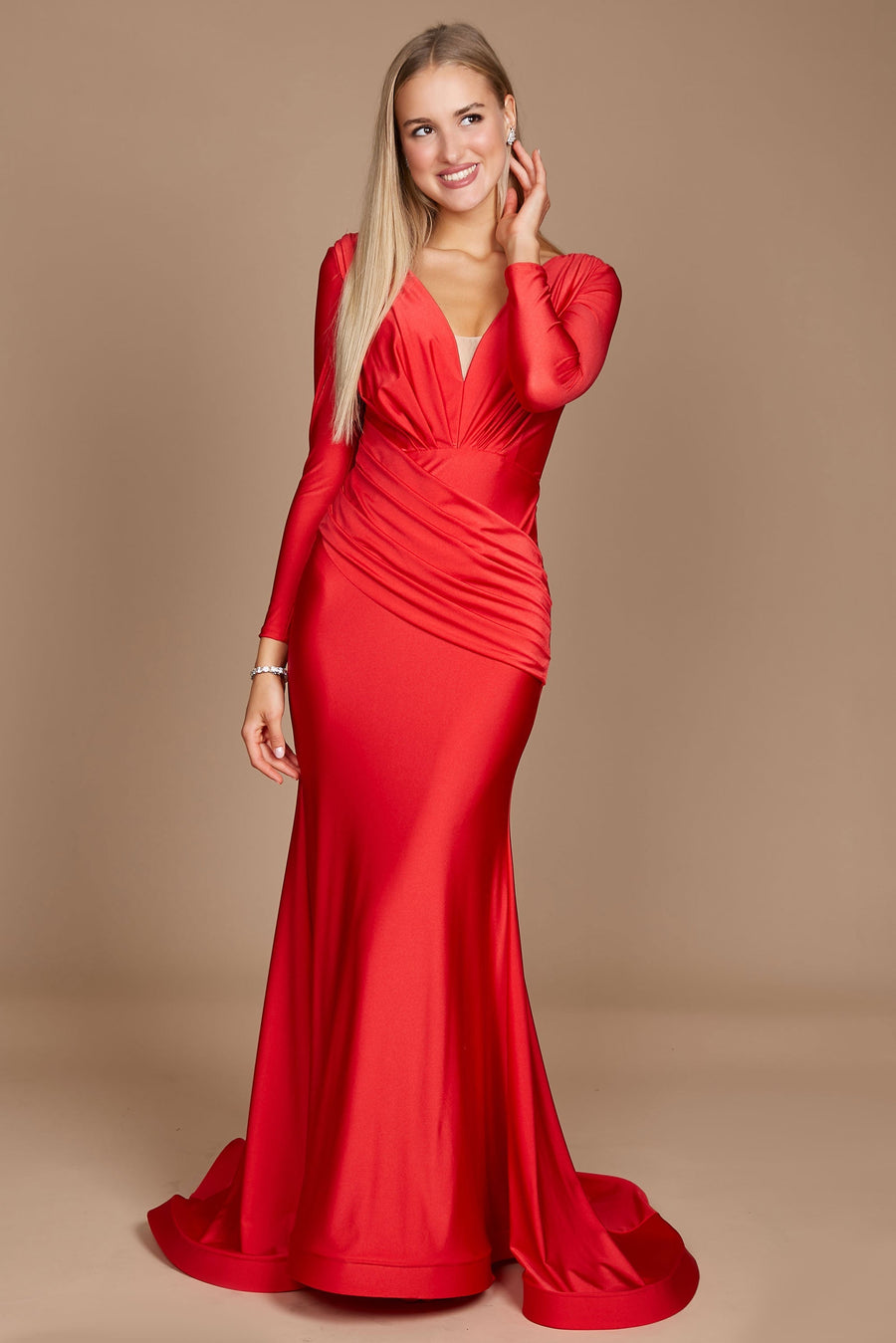 Floor Length Sleeve Formal Fitted Evening Dress