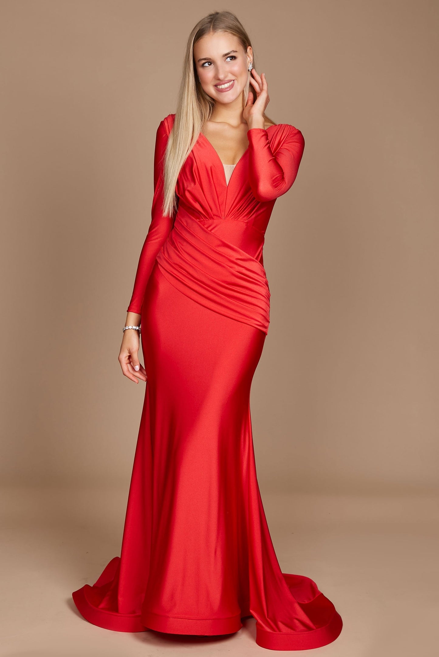 Floor Length Sleeve Formal Fitted Evening Dress