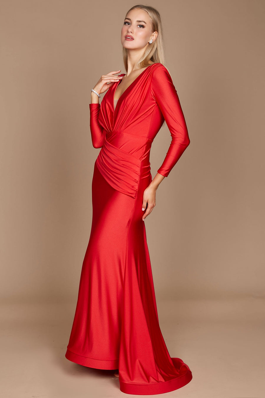 Floor Length Sleeve Formal Fitted Evening Dress
