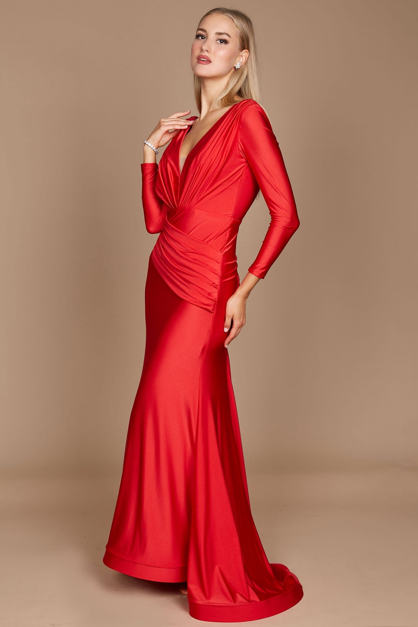 Floor Length Sleeve Formal Fitted Evening Dress