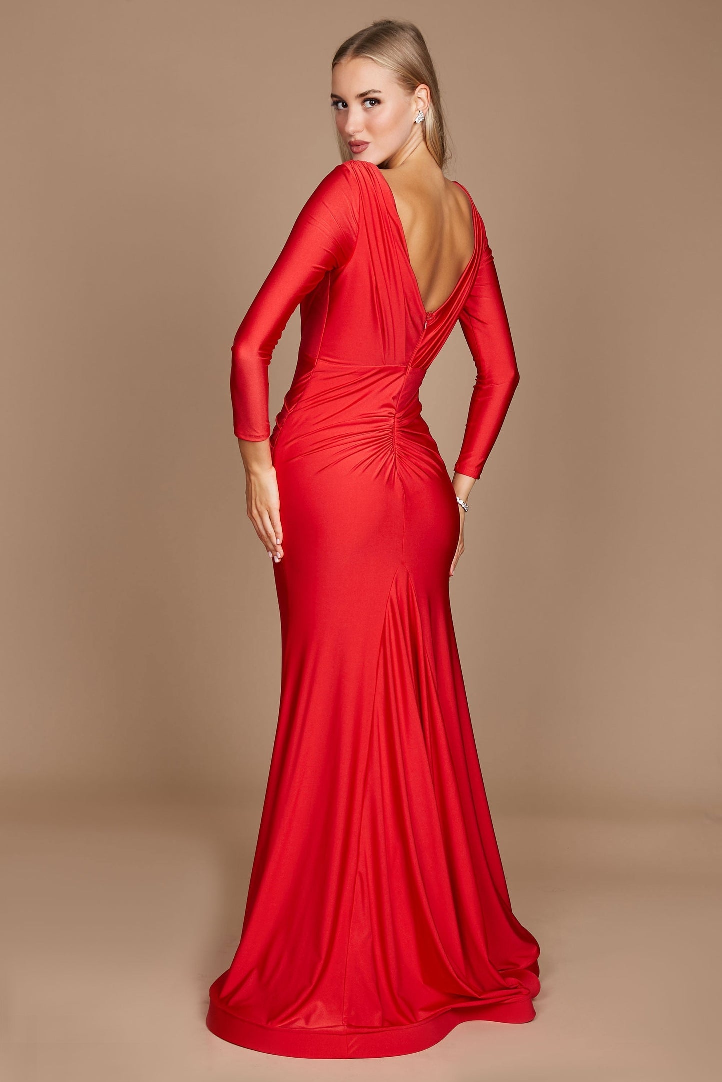 Floor Length Sleeve Formal Fitted Evening Dress