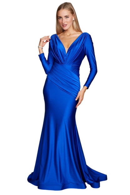Dylan and Davids Full-Length Sleeve Fitted Formal Gown Evening Dress - ROYAL - Front