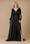 Floor Length Open Sleeve Satin Formal Dress
