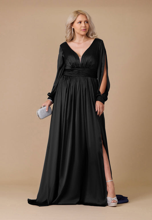 Floor Length Open Sleeve Satin Formal Dress