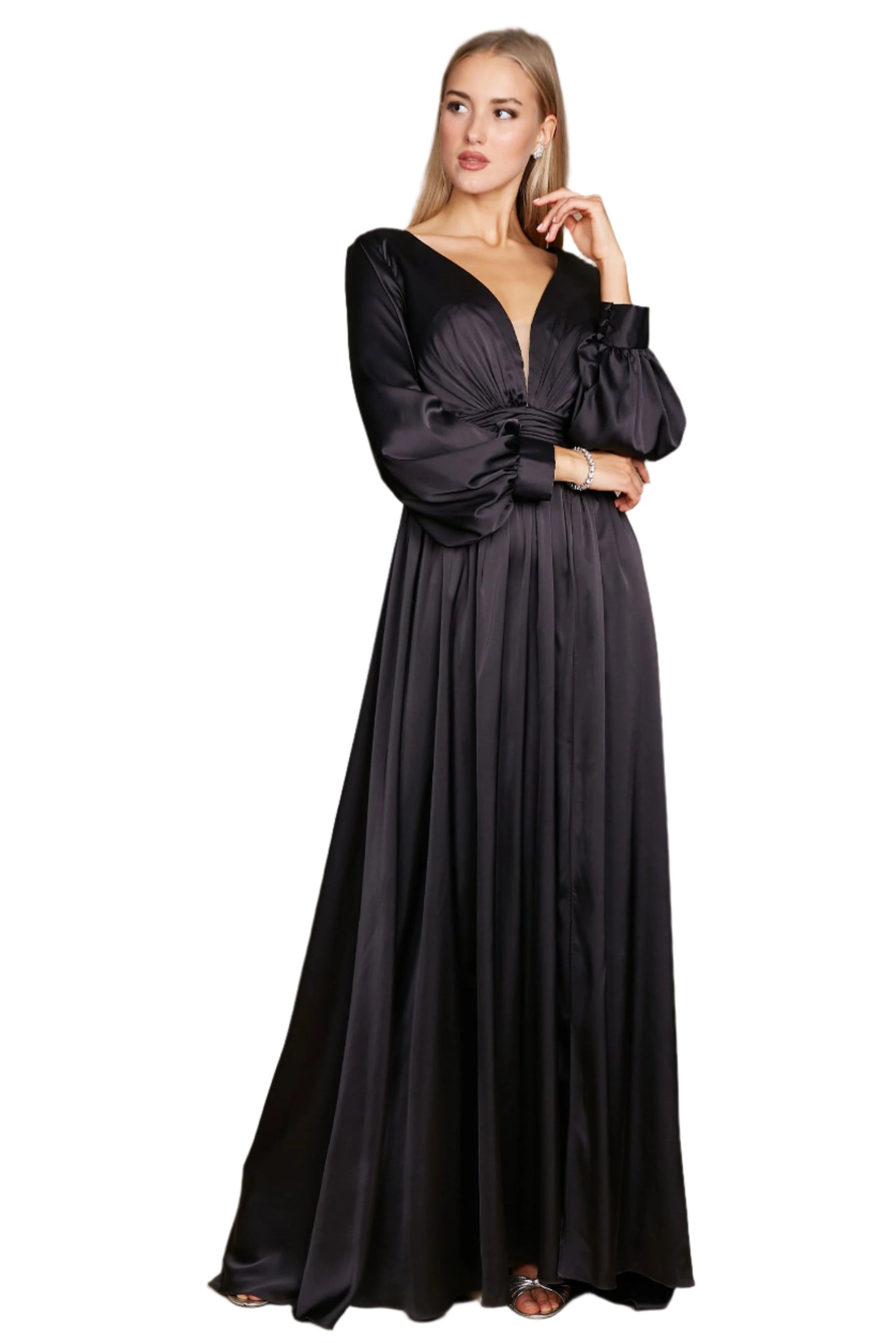 Dylan and Davids Full-Length Sleeve Formal Gown Evening Party Dress - BLACK - Front