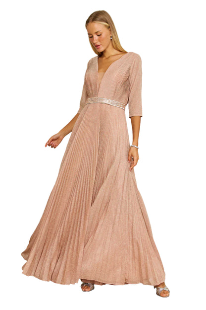 Dylan and Davids Full-Length 3/4 Sleeve Formal Gown Evening Dress - ROSE GOLD - Front