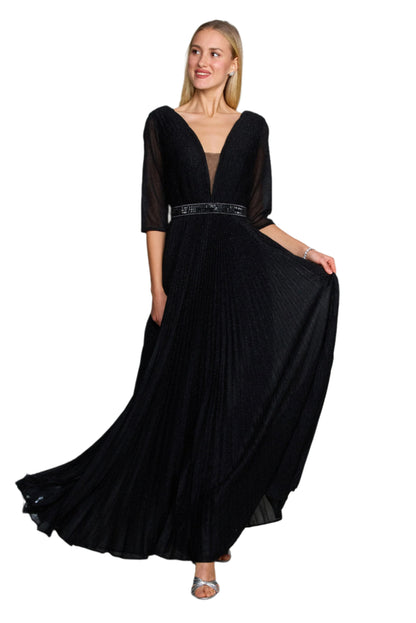 Dylan and Davids Full-Length 3/4 Sleeve Formal Gown Evening Dress - BLACK - Front