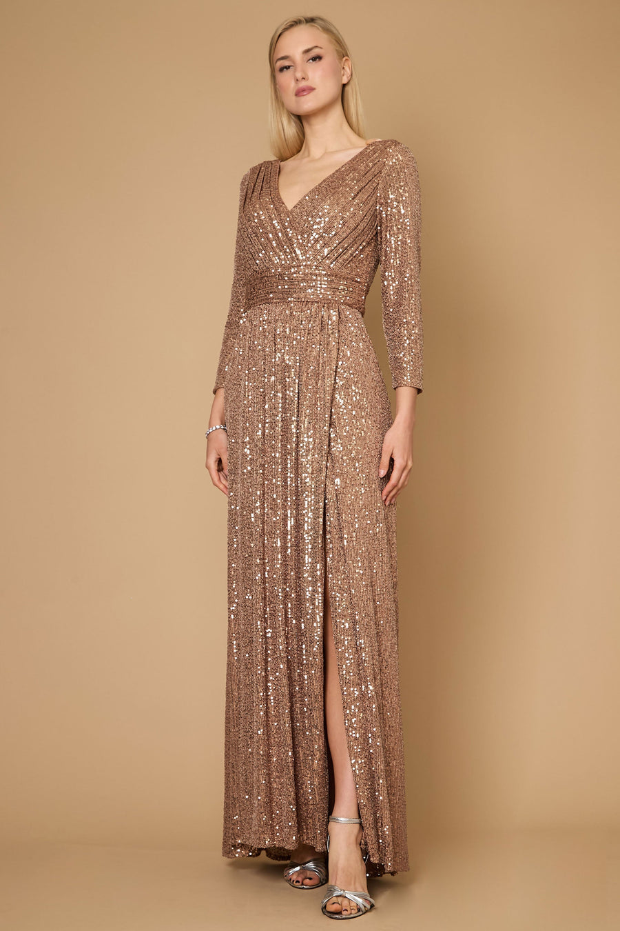 Long Sleeve Sequin Formal Hand Beaded Dress