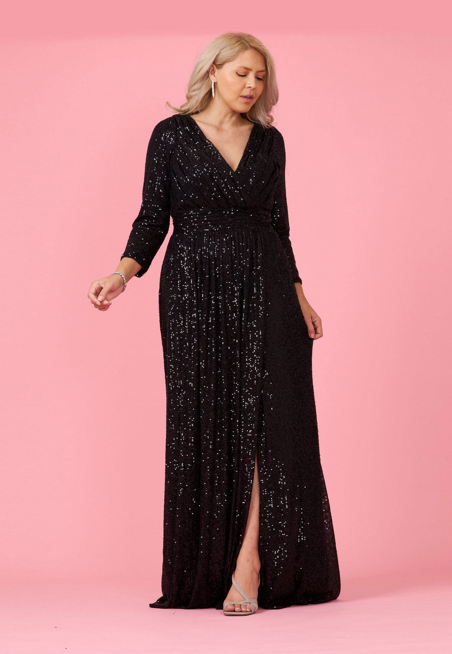 Long Sleeve Sequin Formal Hand Beaded Dress