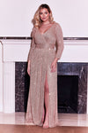 Long Sleeve Sequin Formal Hand Beaded Dress