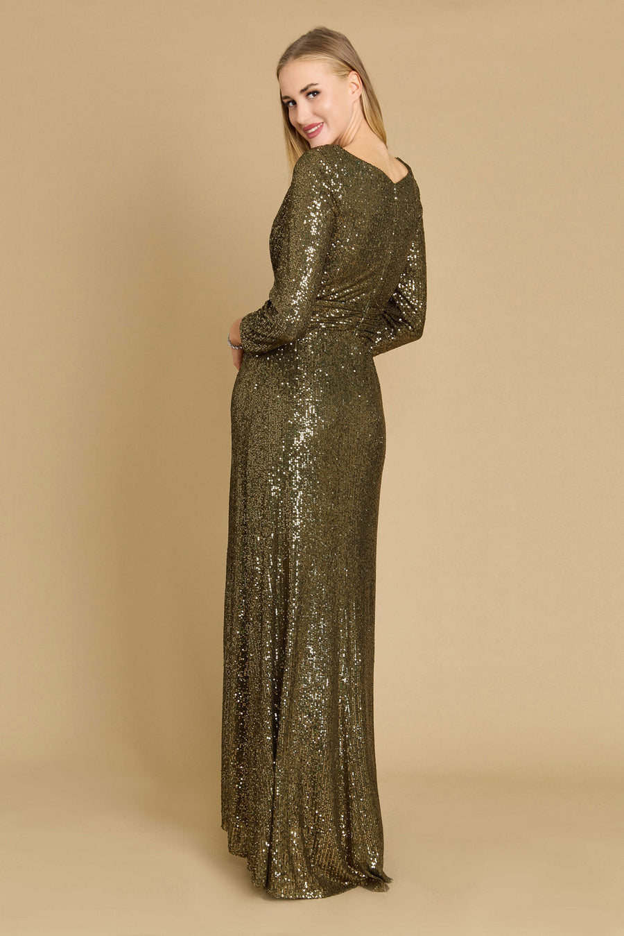 Long Sleeve Sequin Formal Hand Beaded Dress