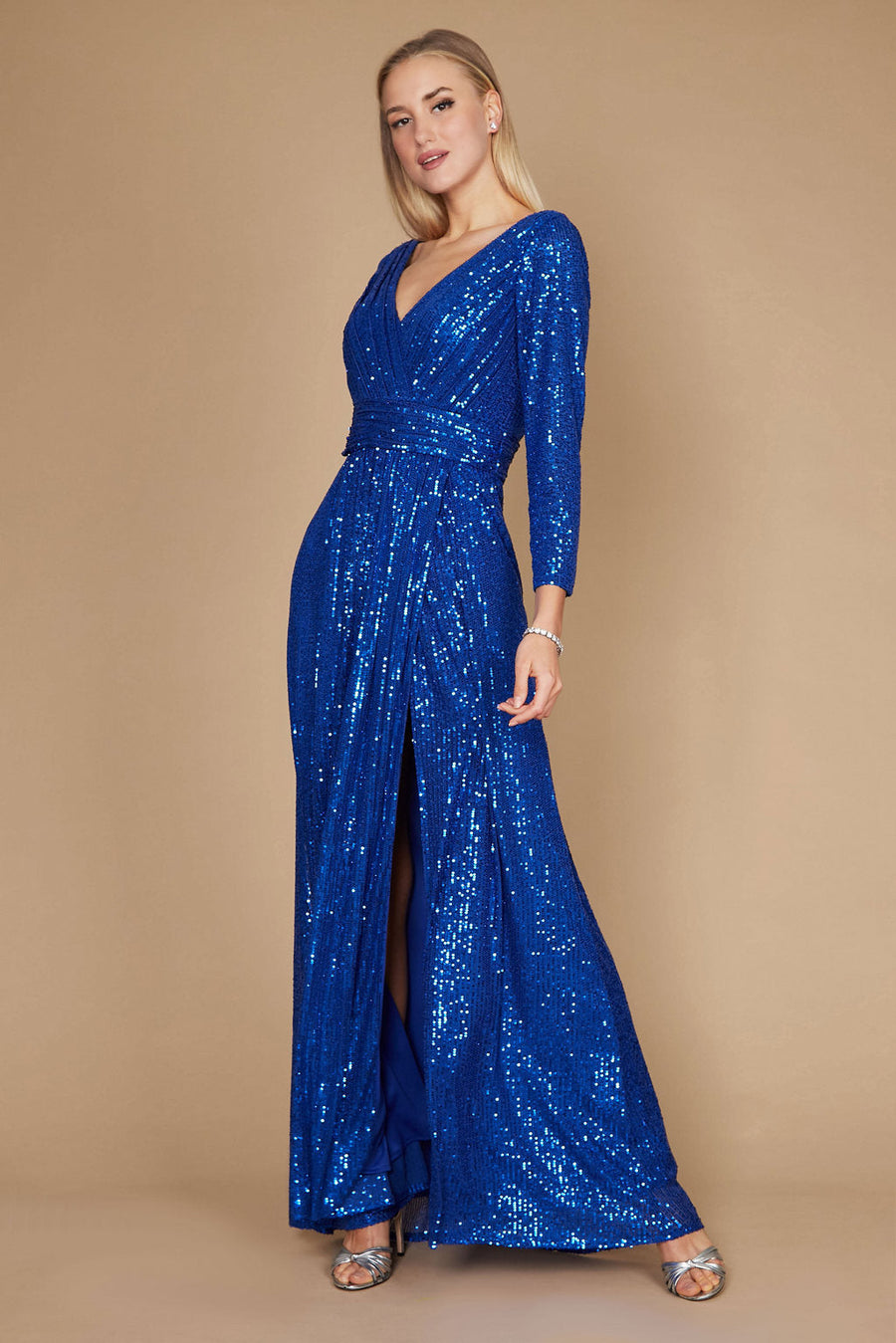 Long Sleeve Sequin Formal Hand Beaded Dress