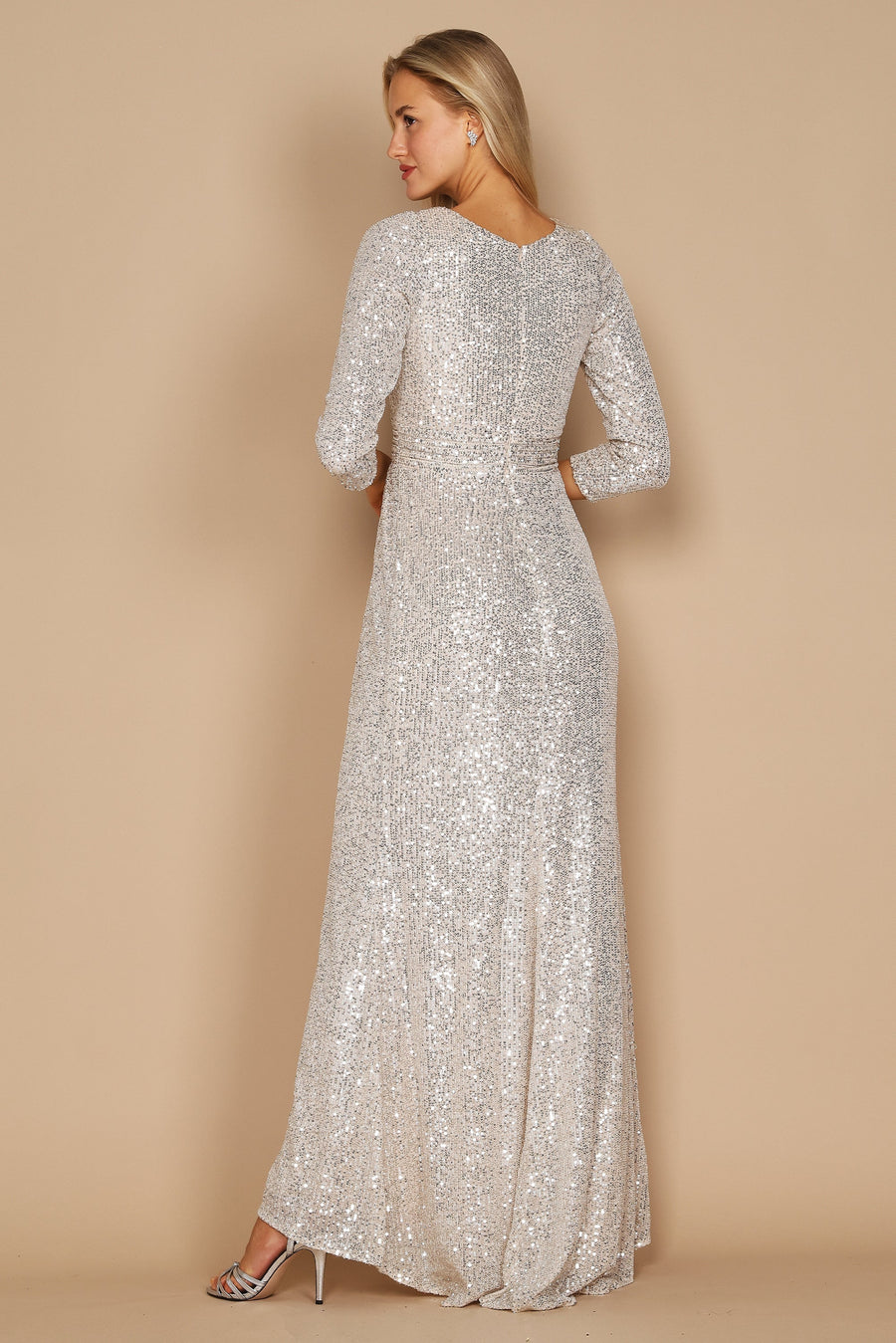 Long Sleeve Sequin Formal Hand Beaded Dress