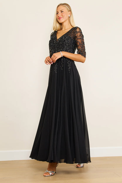 Mother of the Bride Dresses Long Sleeve Chiffon Formal Evening Dress Black