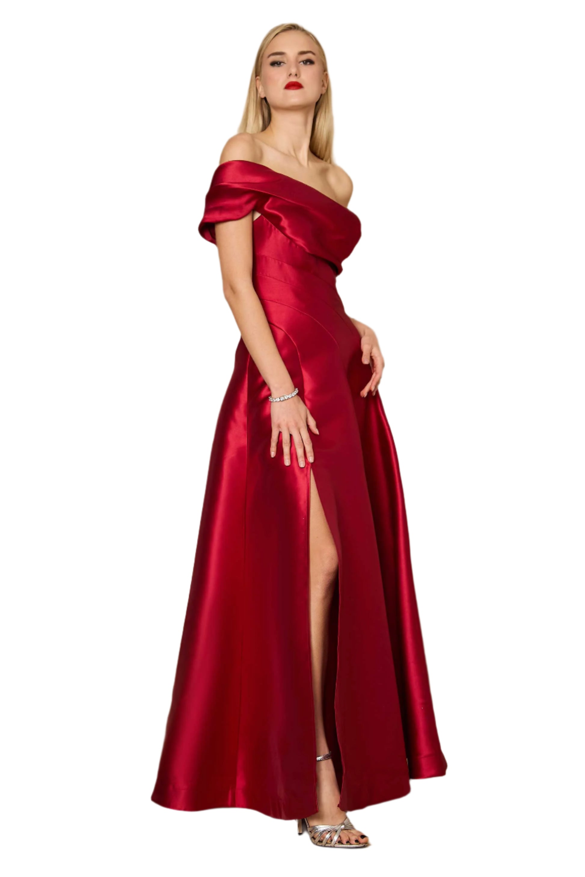 Dylan and Davids One-Shoulder Full-Length Formal Ball Gown Dress - BURGUNDY - Front