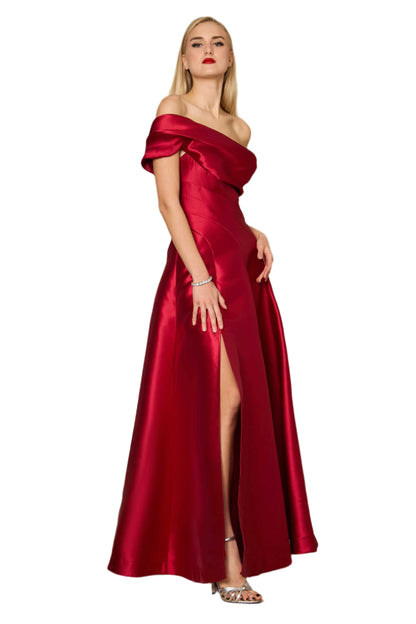 Dylan and Davids One-Shoulder Full-Length Formal Ball Gown Dress - BURGUNDY - Front