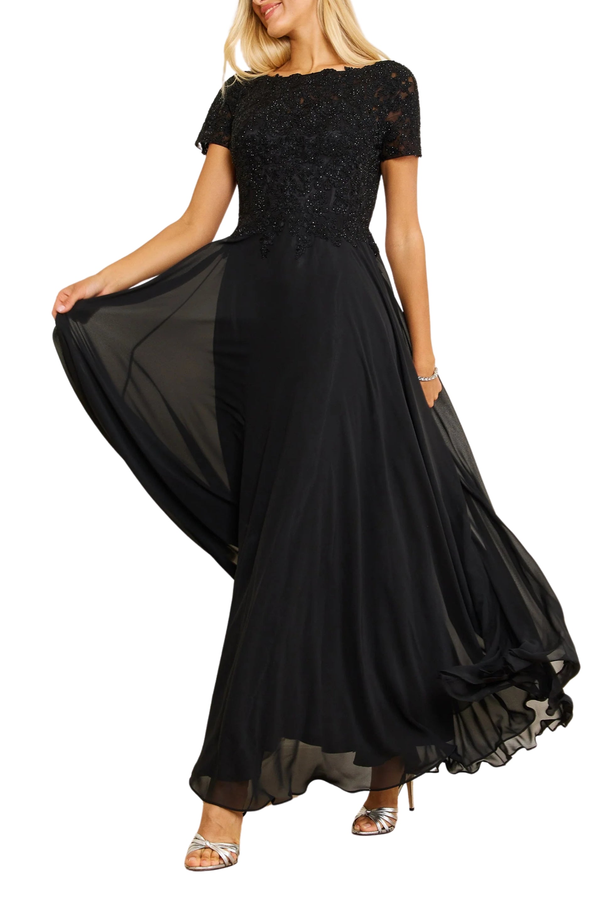 Dylan and Davids Short-Length Sleeve Mother Of The Bride Evening Dress - BLACK - FRONT 