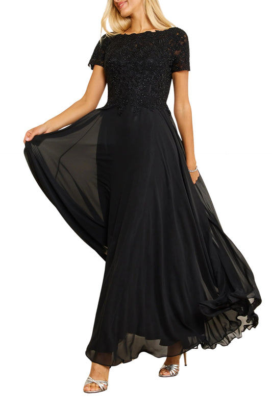 Dylan and Davids Short-Length Sleeve Mother Of The Bride Evening Dress - BLACK - FRONT 