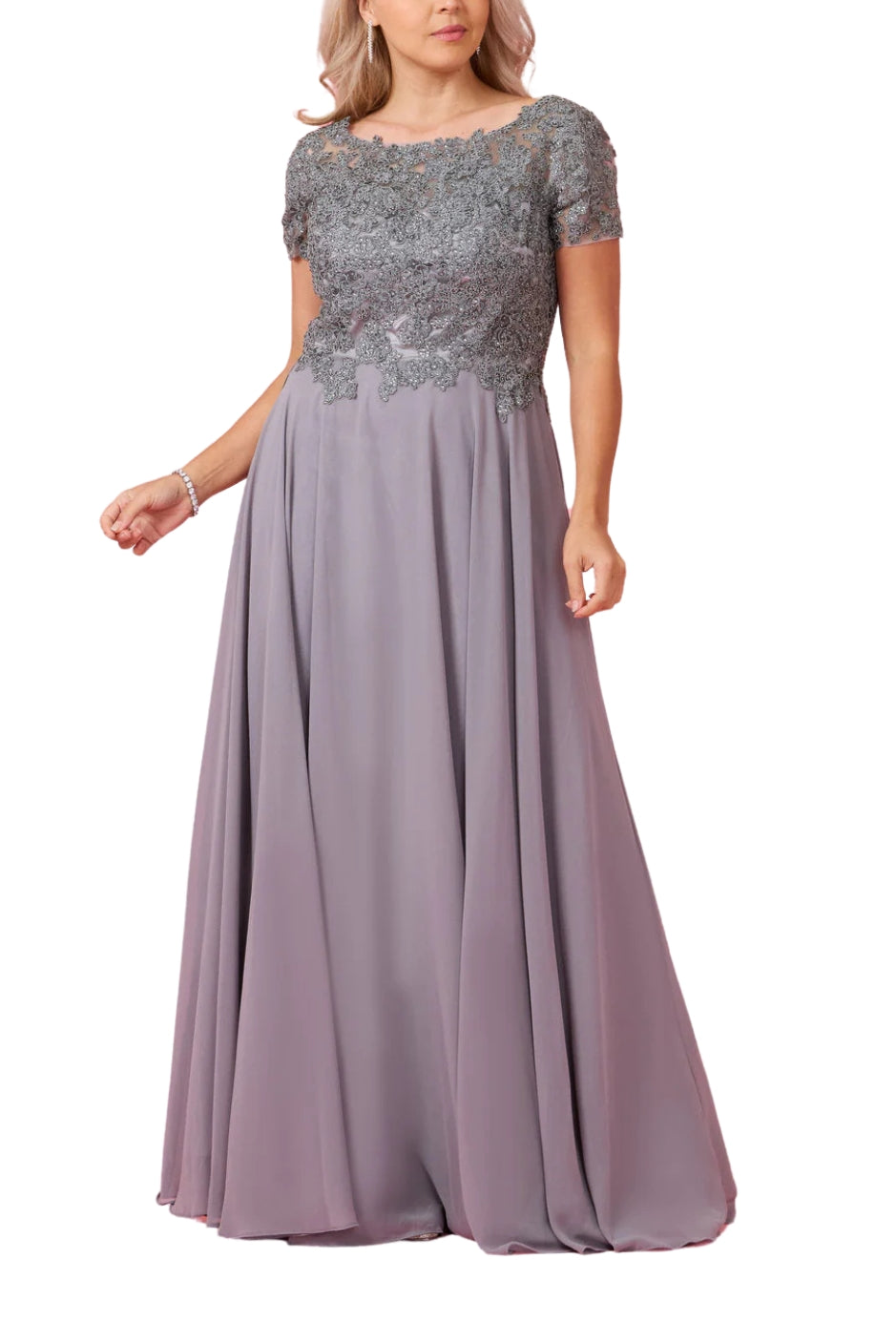 Dylan and Davids Short-Length Sleeve Mother Of The Bride Evening Dress - CHARCOAL - FRONT 
