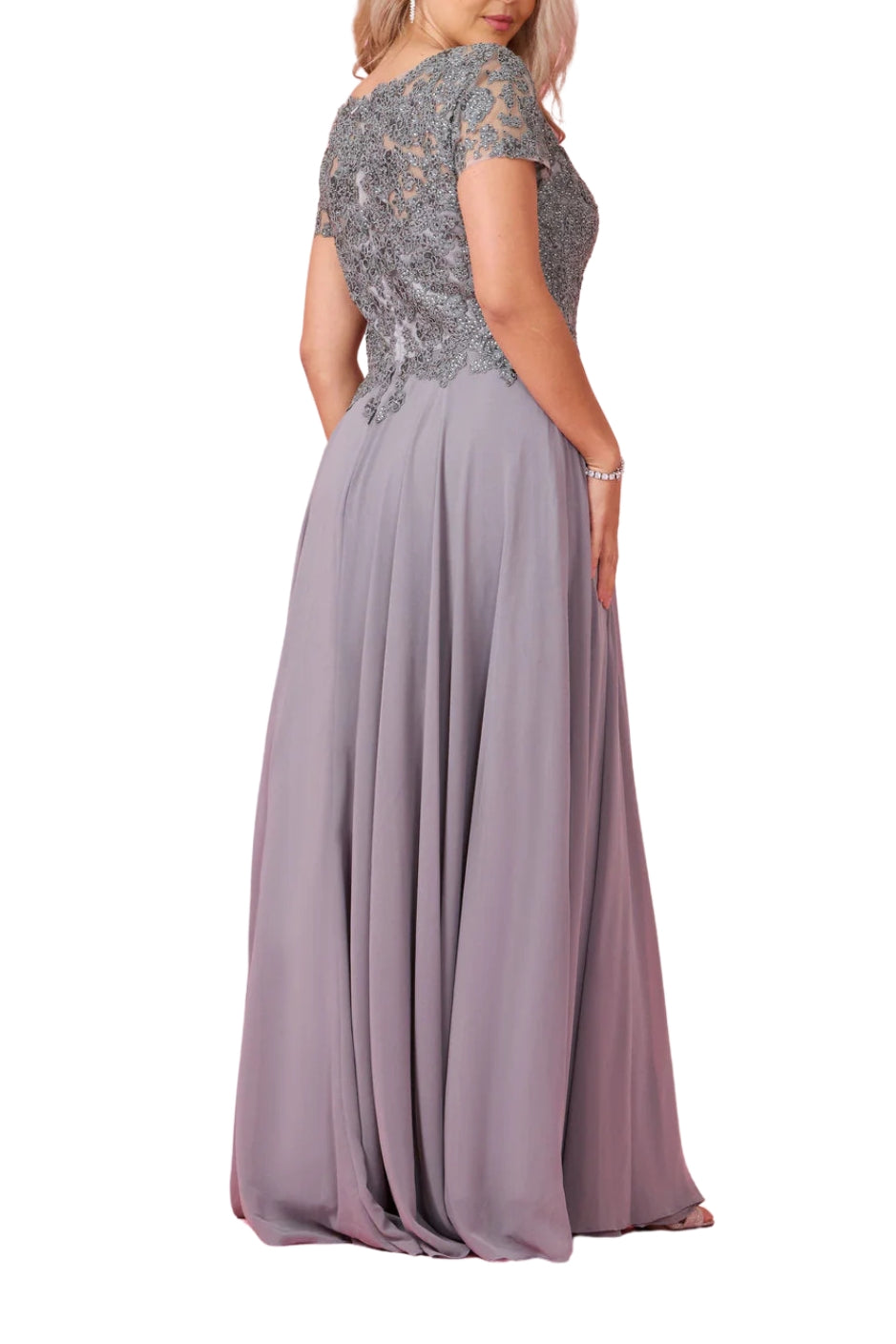 Dylan and Davids Short-Length Sleeve Mother Of The Bride Evening Dress - CHARCOAL - BACK 