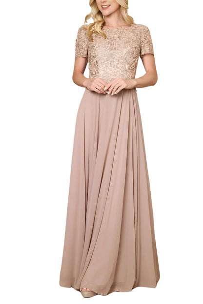 Dylan and Davids Short-Length Sleeve Mother Of The Bride Evening Dress - MOCHA - FRONT 