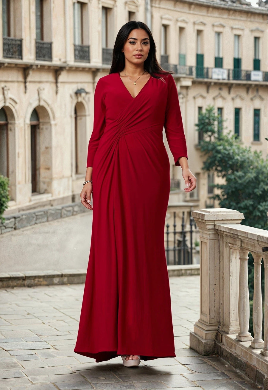 Floor Length Formal Stretch Evening Long Sleeve Dress