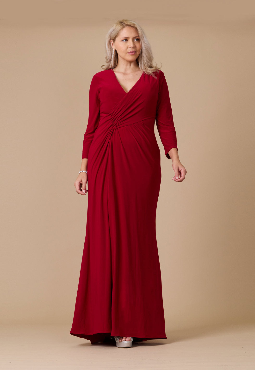 Floor Length Formal Stretch Evening Long Sleeve Dress