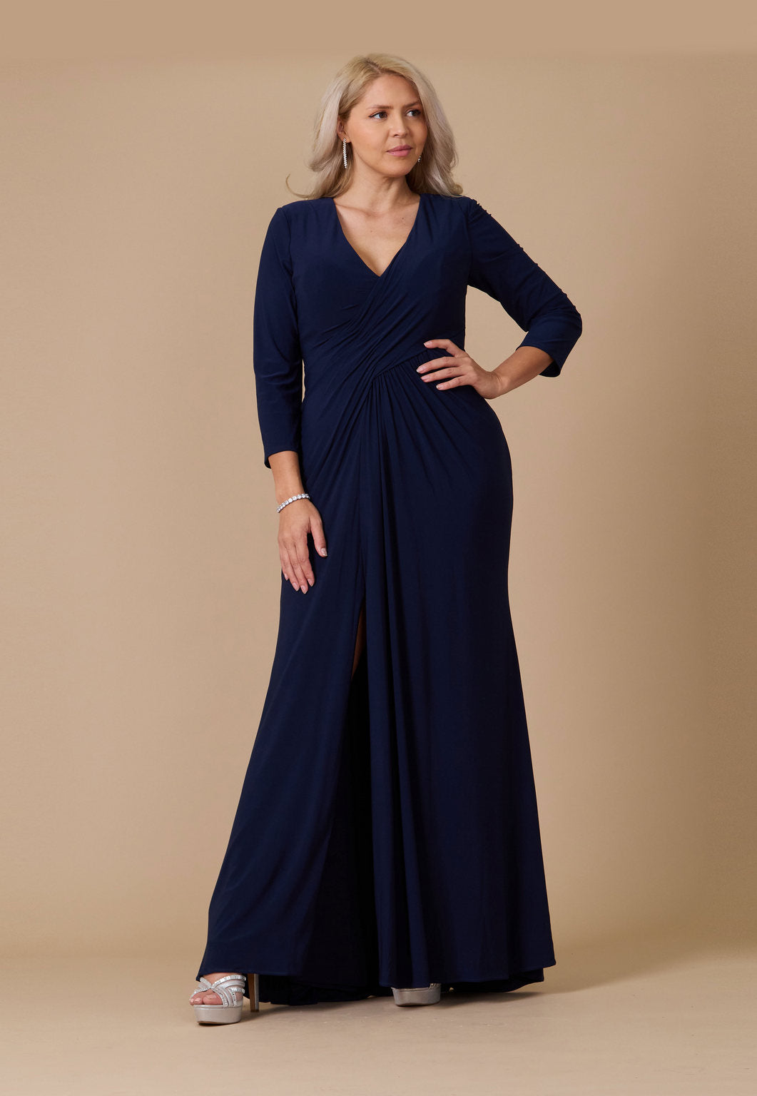 Floor Length Formal Stretch Evening Long Sleeve Dress