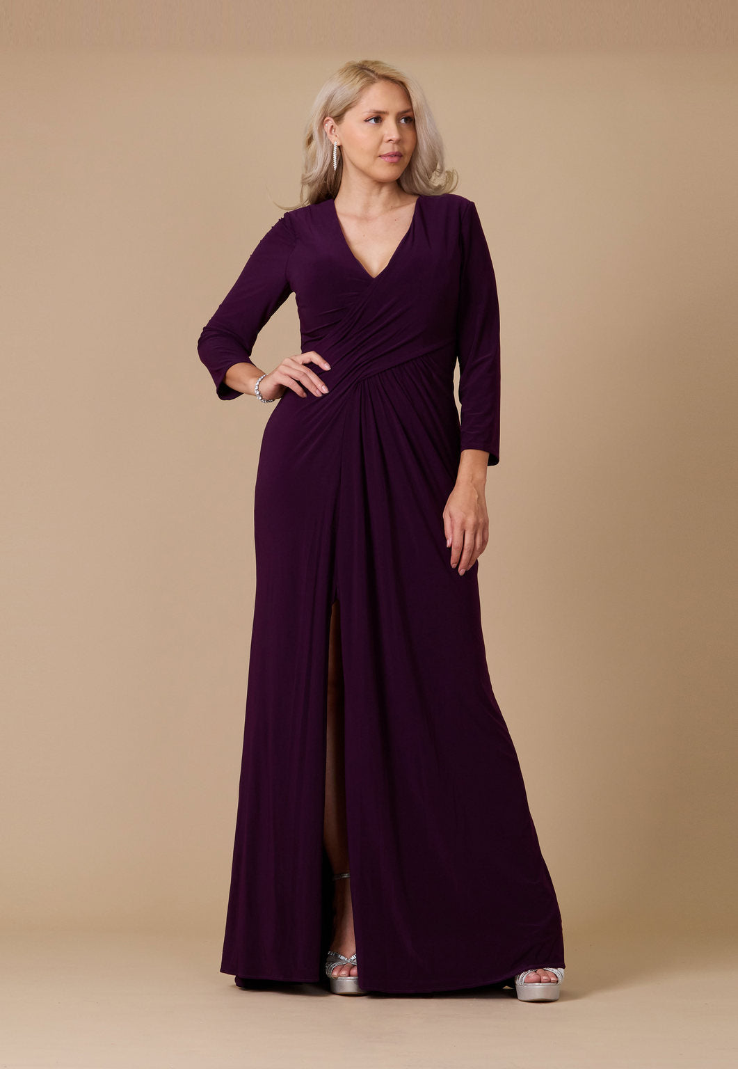 Floor Length Formal Stretch Evening Long Sleeve Dress