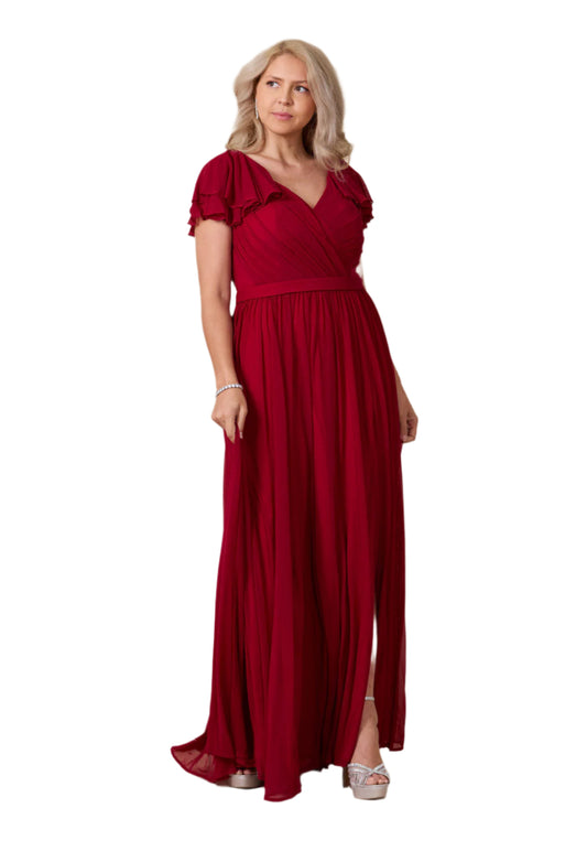Dylan and Davids Short-Length Sleeve Formal Gown Mother of the Bride Dress - BURGANDY - FRONT
