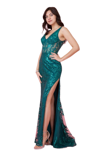 Kos Couture Sequin Corset-Style Bodice Formal Gown Prom Dress - EMERALD GREEN - Side