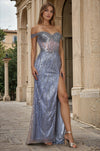 Tailored Off Shoulder Sequin Prom Formal Dress