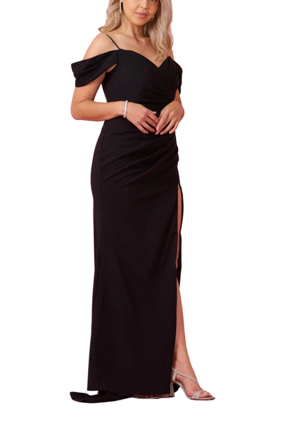 Dylan and Davids Full-Length Formal Off-The-Shoulder Wrap Evening Gown Dress - BLACK - SIDE