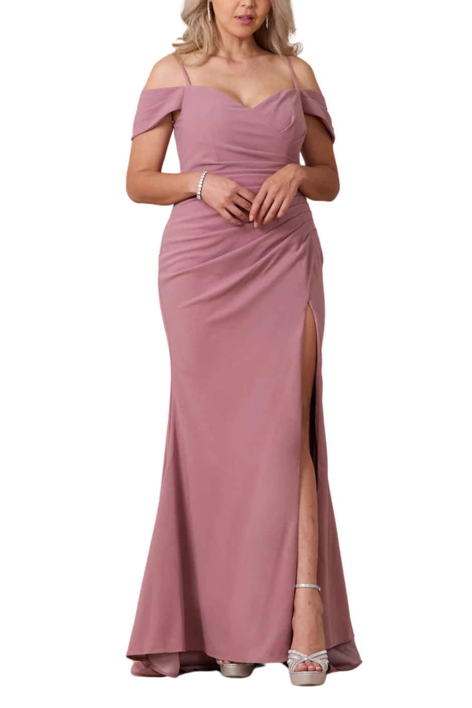 Dylan and Davids Full-Length Formal Off-The-Shoulder Wrap Evening Gown Dress - MAUVE - FRONT 