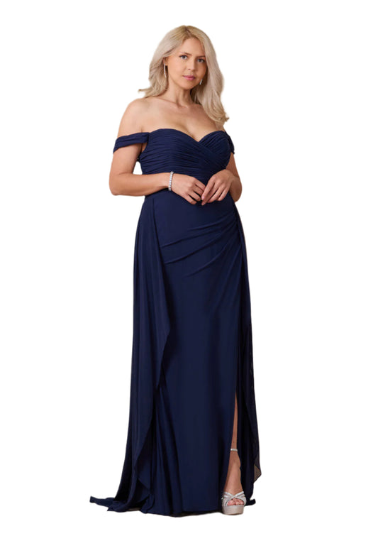 Dylan and Davids Off Shoulder Full-Length Formal Gown Evening Dress - NAVY - Front View