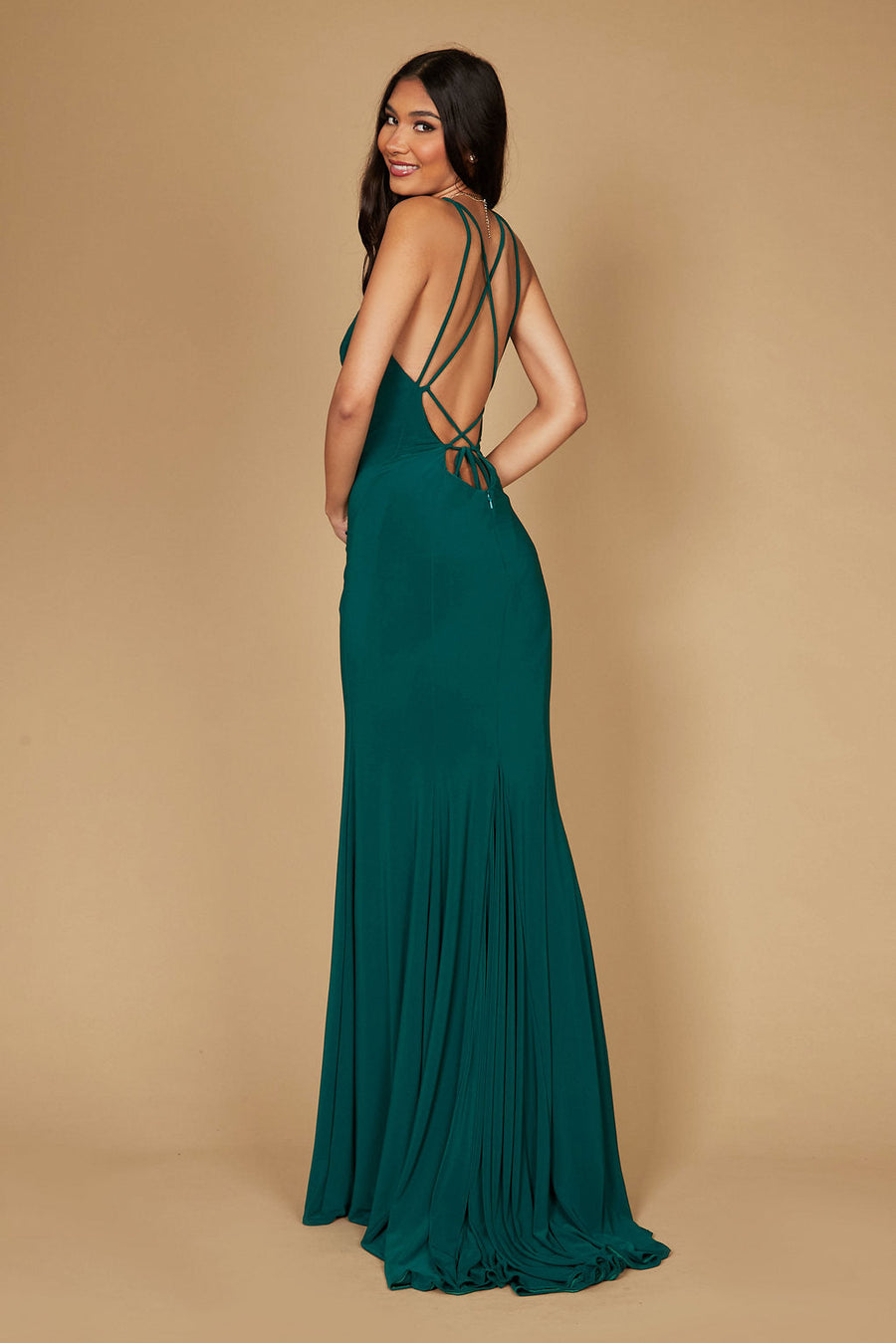 Long Fitted Open Back Jersey Prom Dress