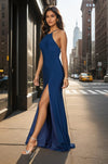 Long Fitted Open Back Jersey Prom Dress
