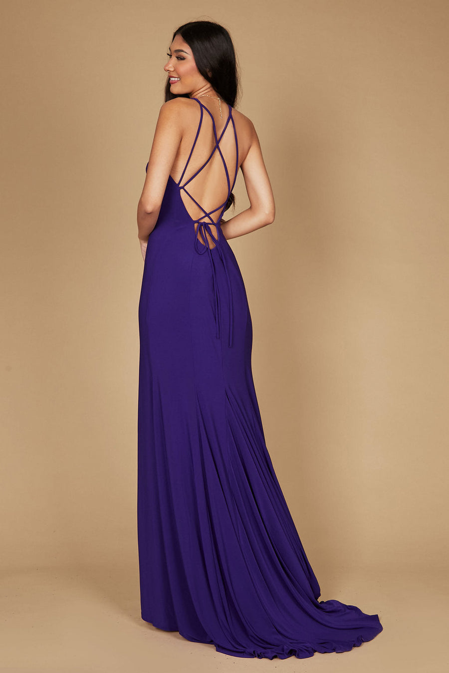 Long Fitted Open Back Jersey Prom Dress