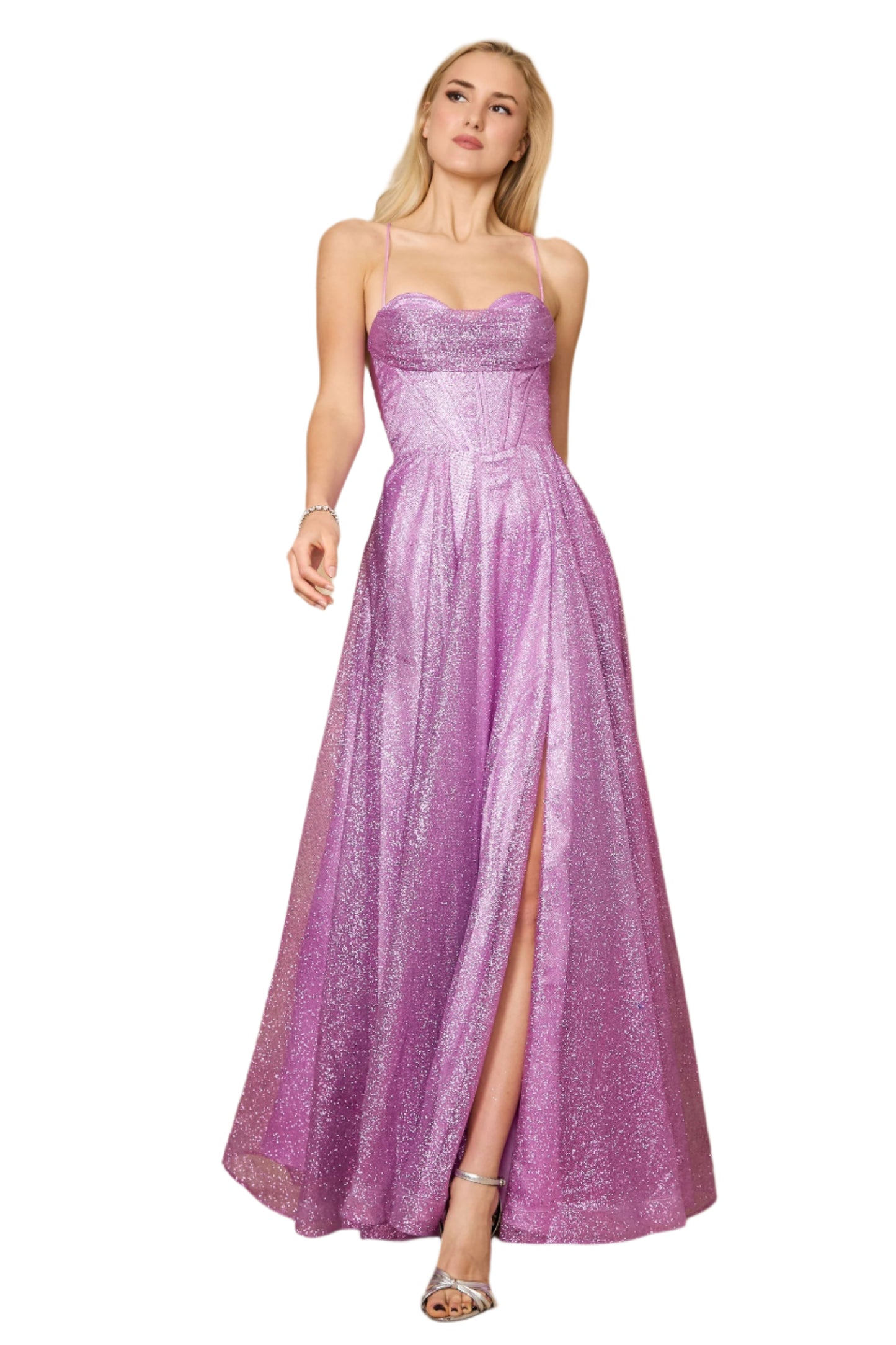 Dylan and Davids Full-Length Sparkling Cowl Corset-Style Prom Dress - MAUVE - Front