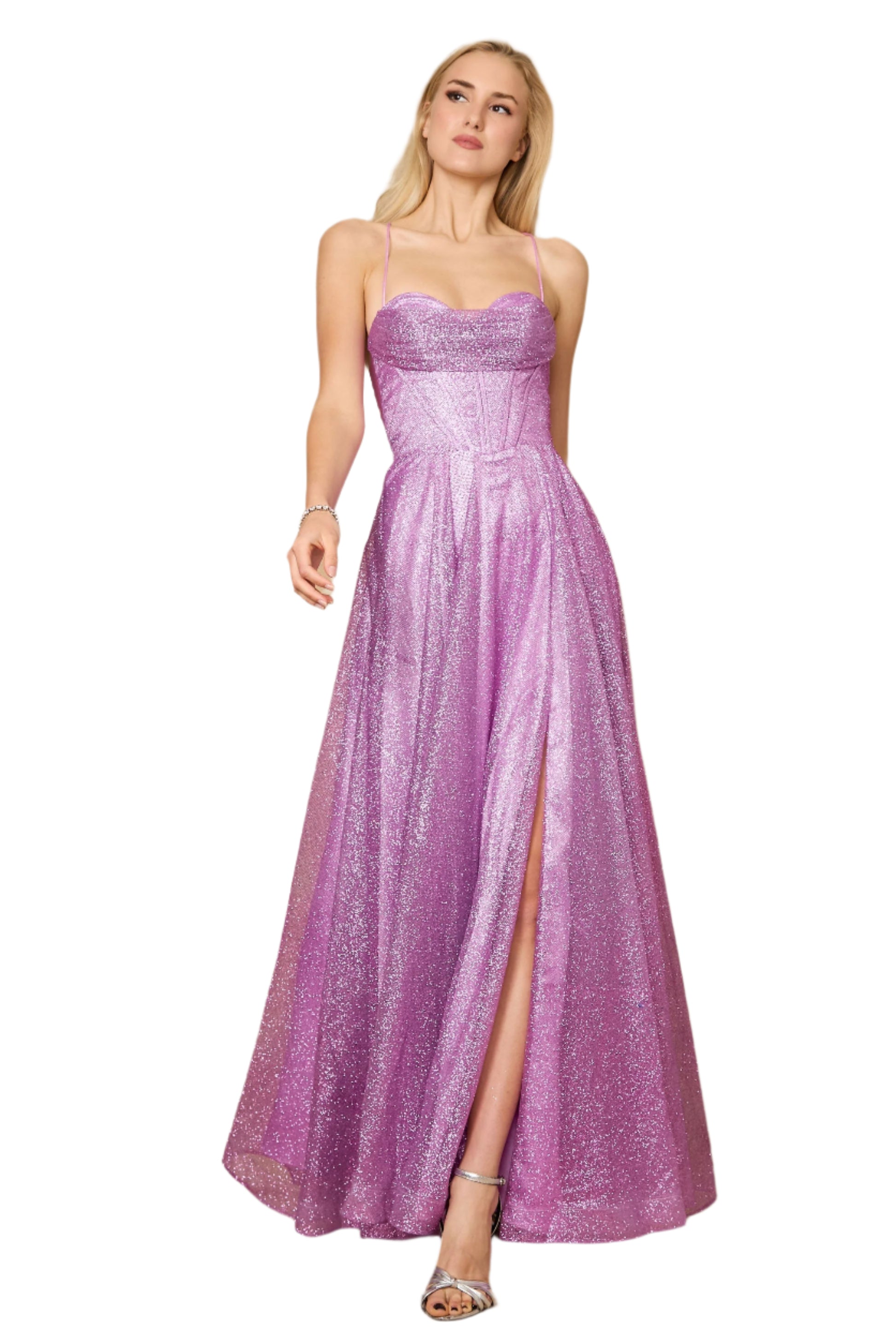 Dylan and Davids Full-Length Sparkling Cowl Corset-Style Prom Dress - MAUVE - Front