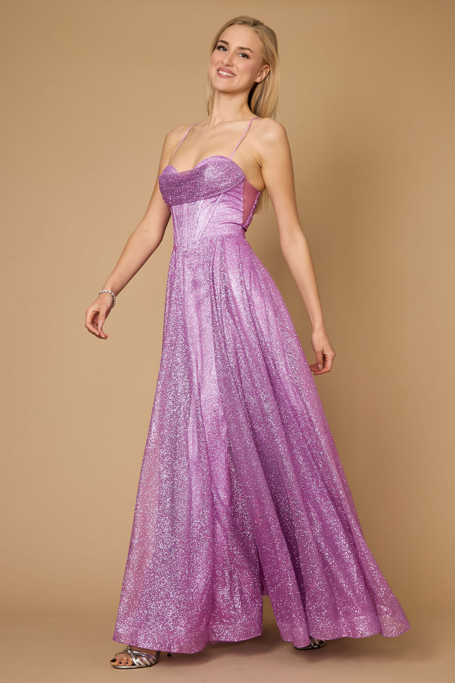 Long Sparkling Cowl Corset Prom Dress