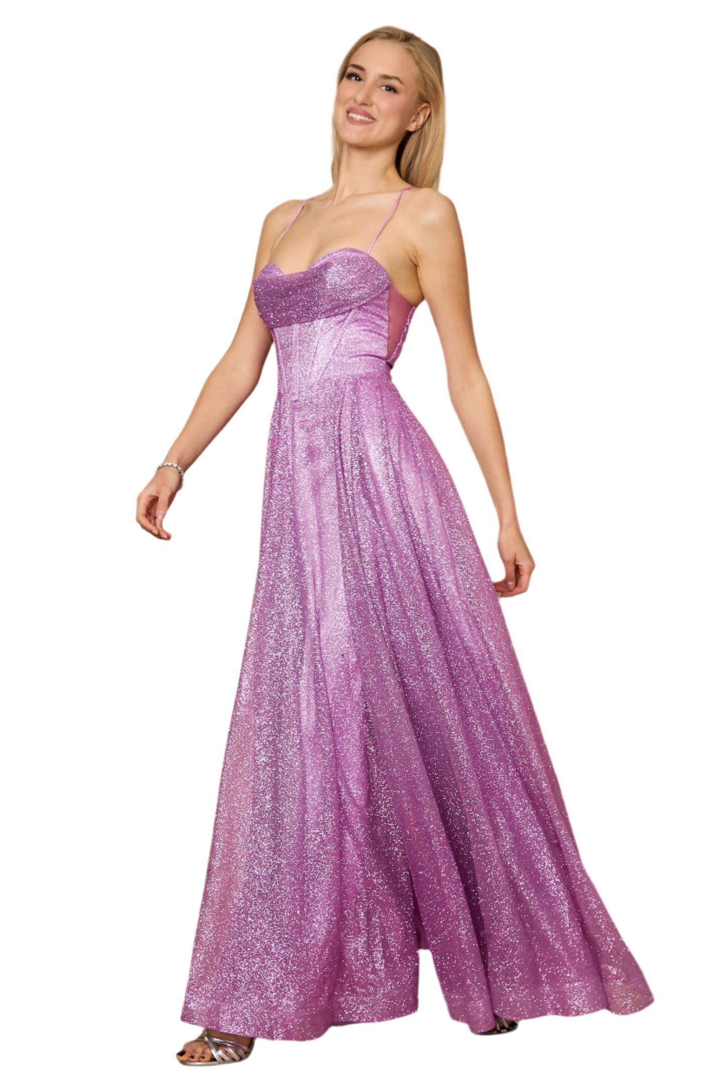 Dylan and Davids Full-Length Sparkling Cowl Corset-Style Prom Dress - MAUVE - Side