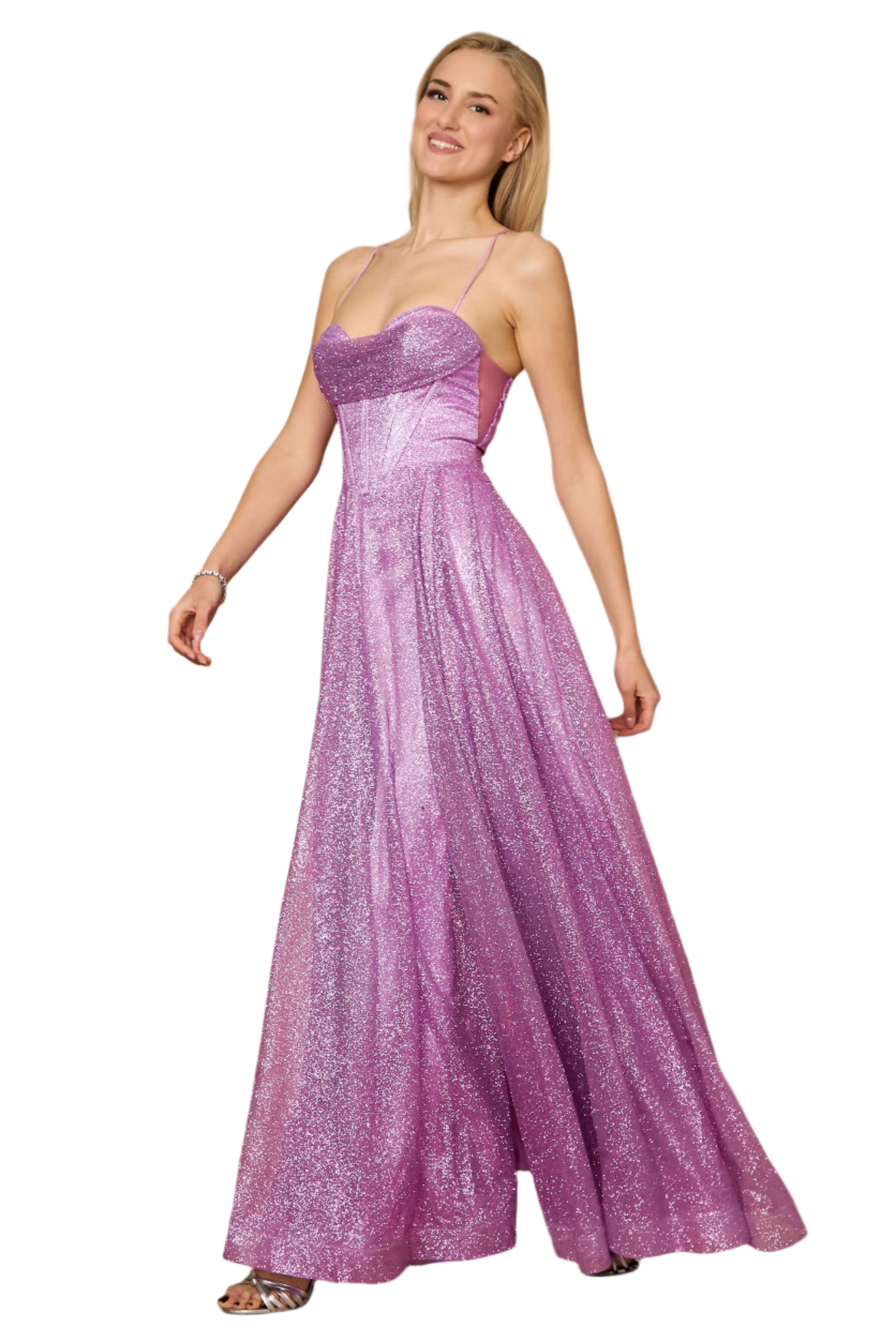 Dylan and Davids Full-Length Sparkling Cowl Corset-Style Prom Dress - MAUVE - Side